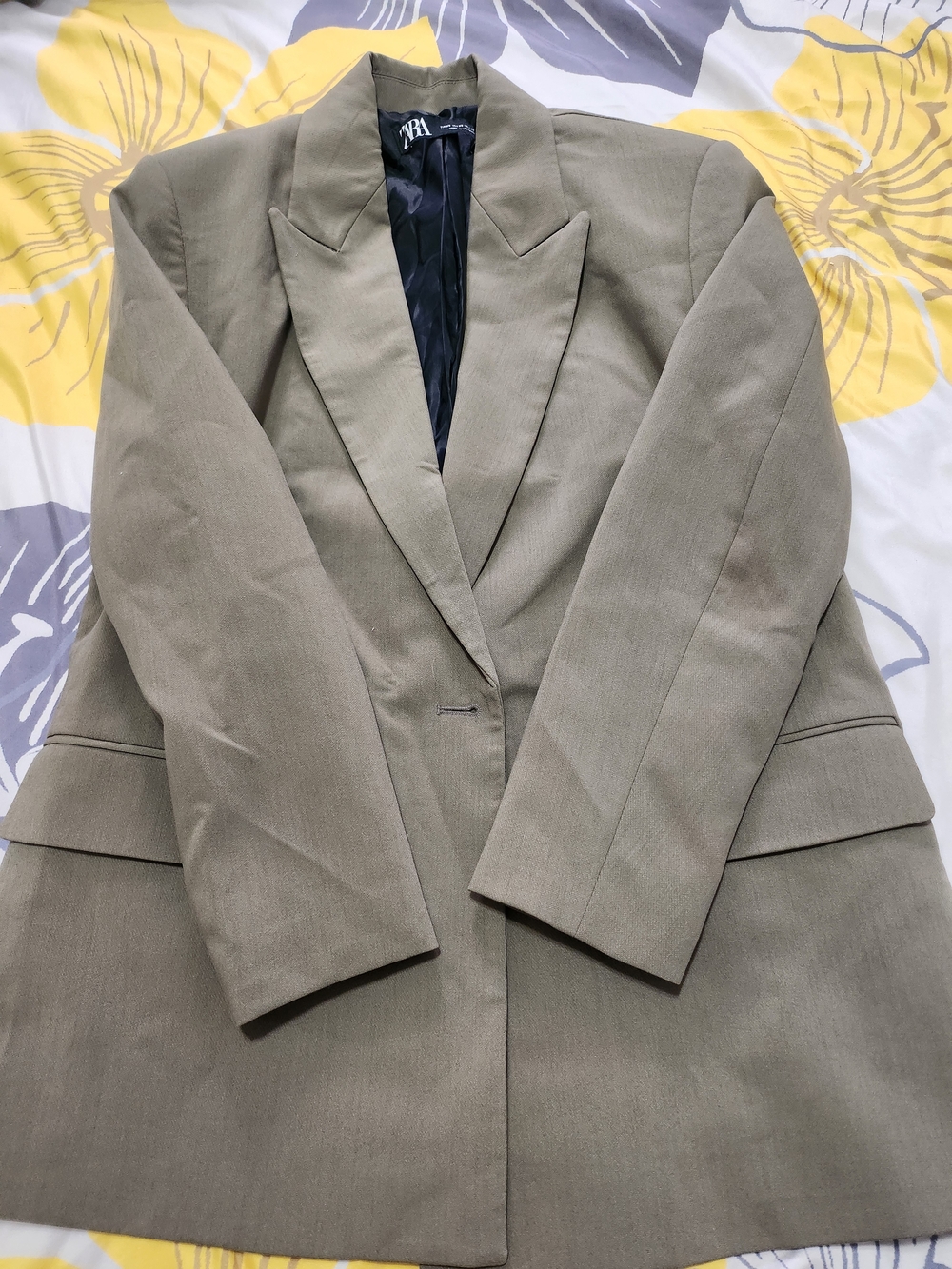 Zara Womens Olive-Taupe Single-Breasted Blazer